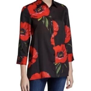 Finley Poppy Print 3/4 sleeve button down blouse